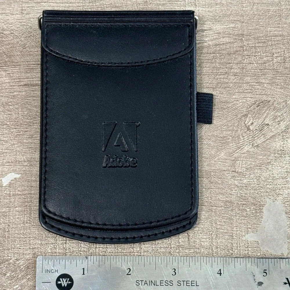 Adobe Leeds 9100-66 Notepad Card Holder Pen Loop Black Faux Leather Tech Swag